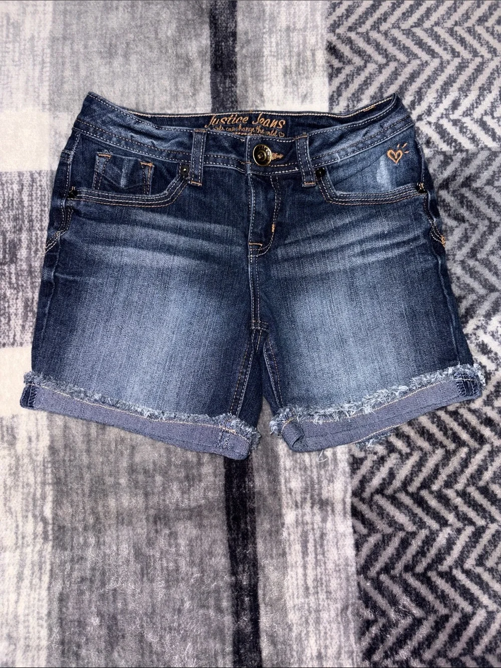 🐢Justice Dark Indigo Rolled Hem Denim Shorts